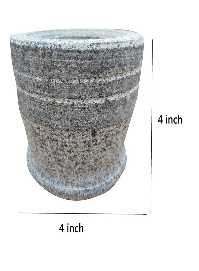 EZAHK Stone Mortar and Pestle Set, Okhli Masher, Khalbatta, Kharal, Mixer,Traditional Grinder, Musal, Well Design for Kitchen, Home, Herbs (Height 4 inch Width 4 inch) Medium Size for Kitchen - Image 2